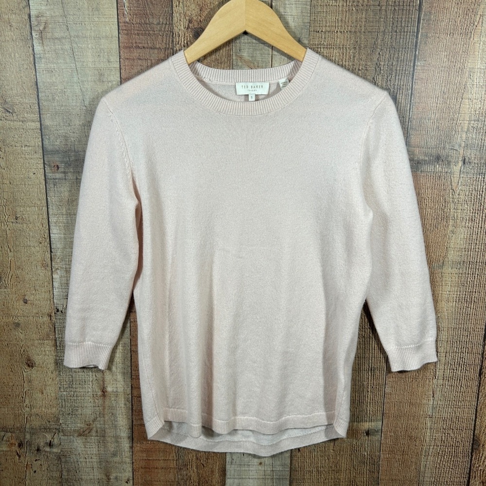 Ted Baker London 100% Cashmere Sweater Pale Pink 3/4 Sleeve Size 1 Soft Girl